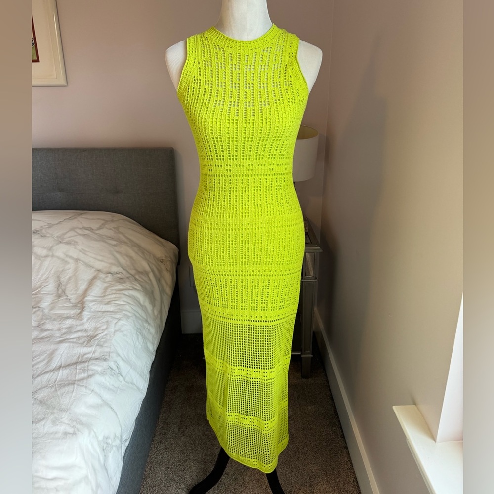 A.L.C. Neon Yellow/Green Crochet Sleeveless Maxi Dress Size XS